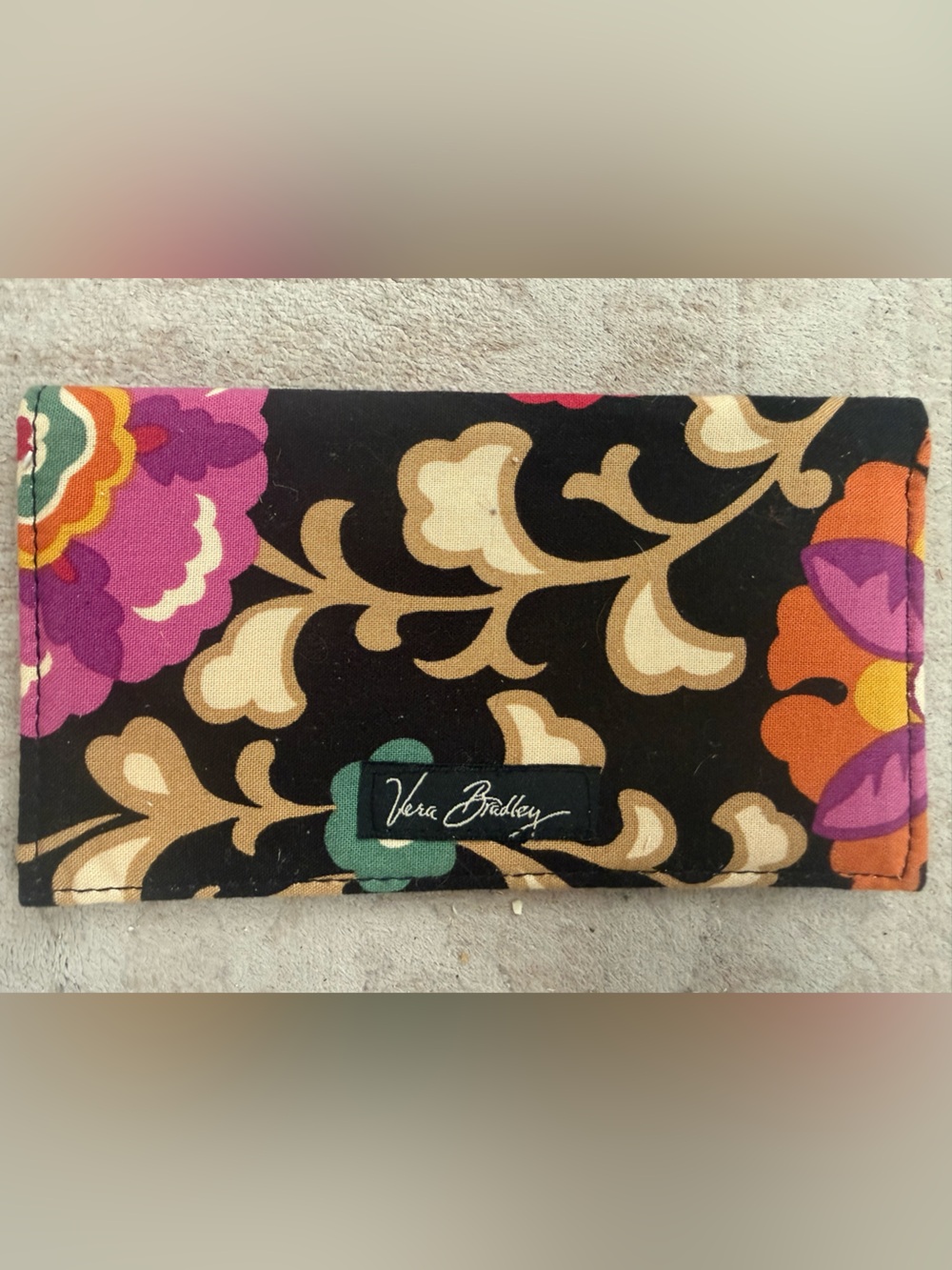Vera Bradley Black Floral Quilted Checkbook Holder